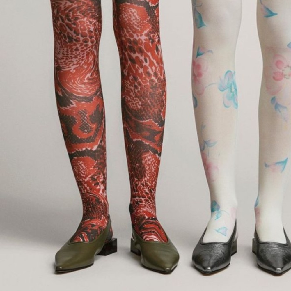 ganni x swedish stockings red abstract print tights